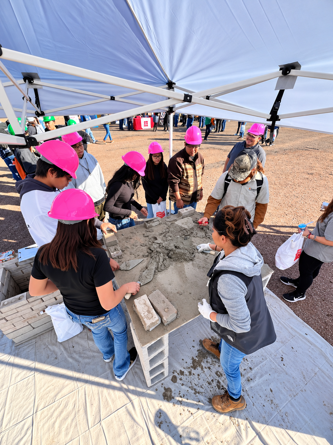 High school students trying masonry with Phoenix Masonry School at Arizona Construction Career Day